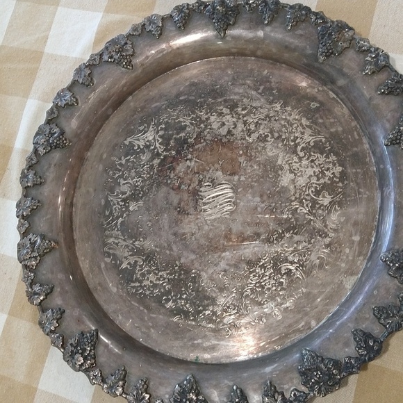 Other - Vintage silver plate tray embellished with grapes and monogram Hallmarked 13 "